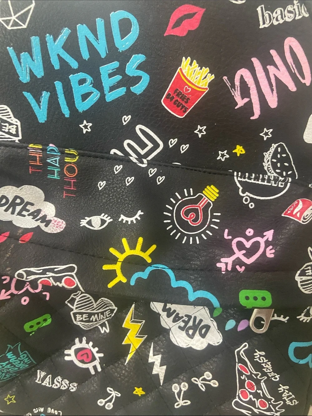 Claire's Black Mini Backpack with Colorful Graphic Icons